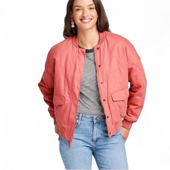 Universal Thread Quilted Coat Pink Coral Snap Zip Oversized XXL - Picture 2 of 10